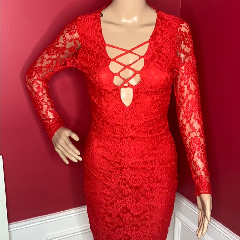 *NEW* Red V cut Dress